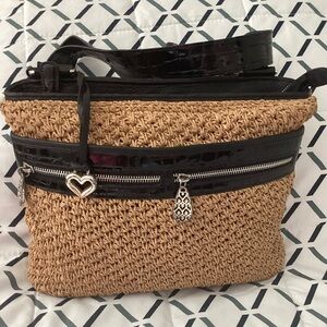 Brighton Tan and Black rattan and leatherback Shoulder/Crossbody Bag